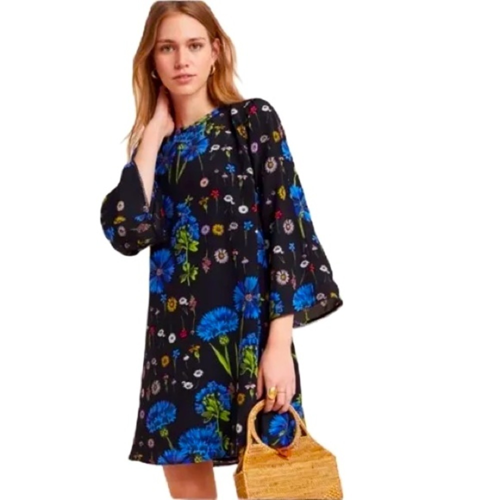 Maeve Anthropologie Lucinda 100% Silk Wildflower Floral Pocketed Swing D…